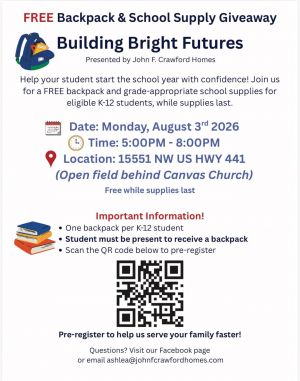 John F. Crawford Homes Building Bright Futures: Backpack & School Supply Giveaway