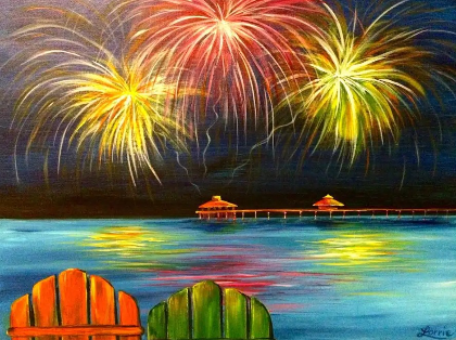 Paint and Wine at Aspirations Winery - Fireworks over the Beach