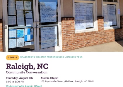 Grassroots Disaster Preparedness Listening Tour, Raleigh Stop
