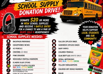 Planet 13 Stuff The Bus - School Supply Donation Drive