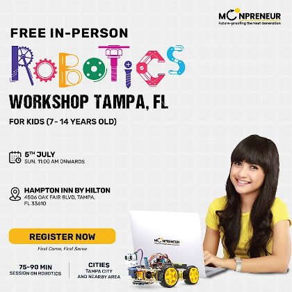 Free In-person Robotics Class in  Tampa, FL  for Kids Ages (7-14 Years)