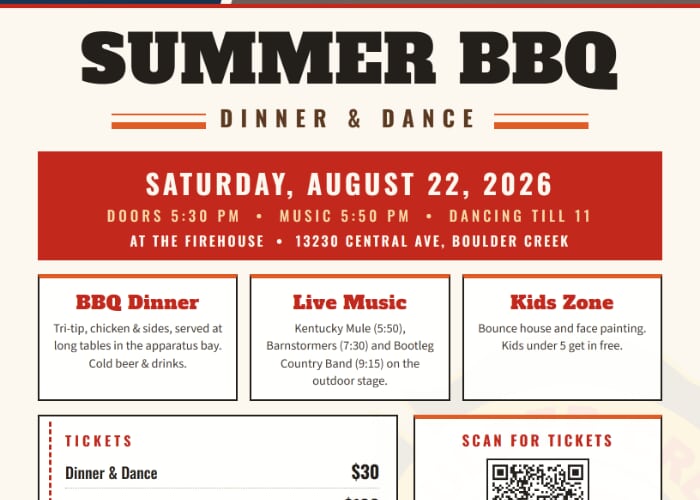 Boulder Creek Fire Department Summer BBQ Dinner & Dance