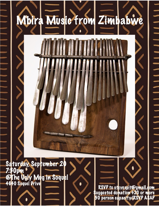 Mbira Music from Zimbabwe, Sat 9/20, 7:30, $20 sug