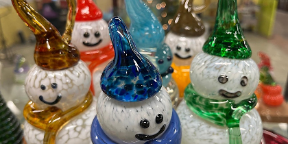 Christmas in July-Snowpeople come to mind..made at GAI out of Hot Glass!