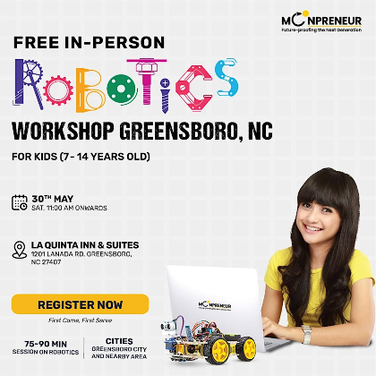 Free In-person Robotics Class in Greensboro, NC for Kids Ages 7-14 Years