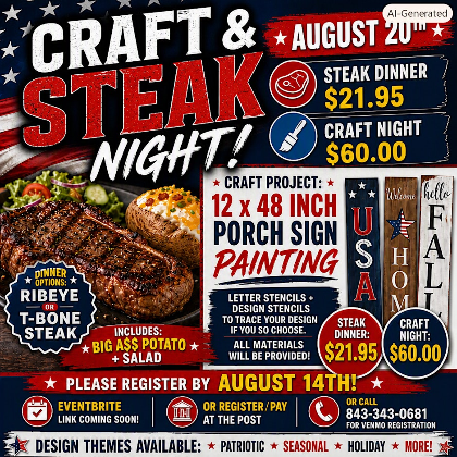 STEAK AND CRAFT NIGHT (PORCH SIGN PAINTING)