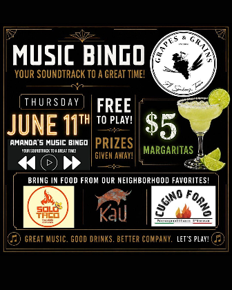 Music Bingo at Grapes and Grains Tavern at Revolution Mill