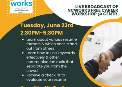 NCWorks LIVE WEBCAST Career Workshop @ ACNC: Write a Winning Resume - FREE