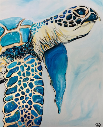 Gold Sparkle Sea Turtle Guided Painting Experience