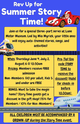 REV UP FOR STORY TIME AT LANE MOTOR MUSEUM