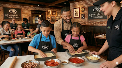UNO Indianapolis Dad and Me Detroit Style Pizza Cooking Class