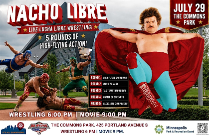 OVER-THE-TOP WRESTLING meets Movies in the Park at The Commons! Nacho Libre