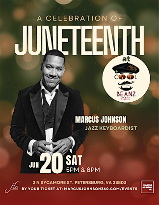 Juneteenth Jazz Experience with Marcus Johnson - at Cool BeanZ Café 8PM