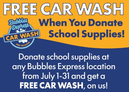 School Supplies Drive at Bubbles Express Car Wash