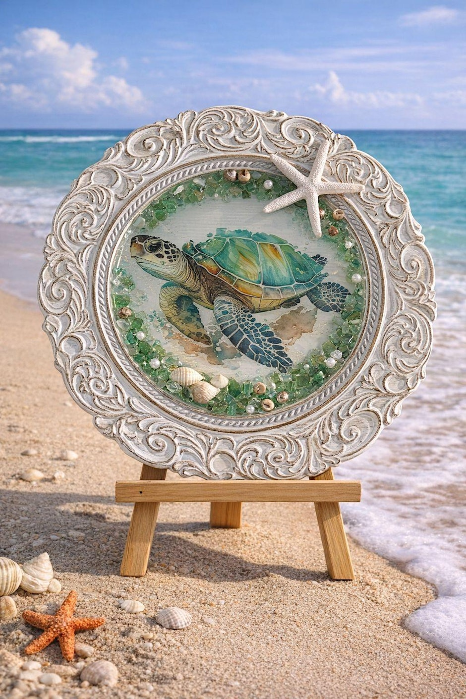 Mixed Media & Resin Charger Plate with Easel