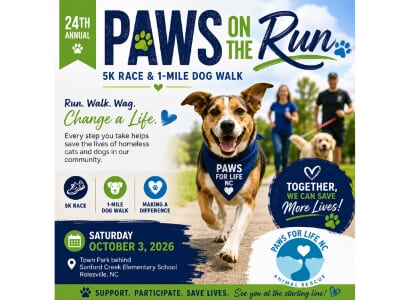 Paws on the Run, Paws For Life NC 24th Annual 5K & 1-Mile Dog Walk